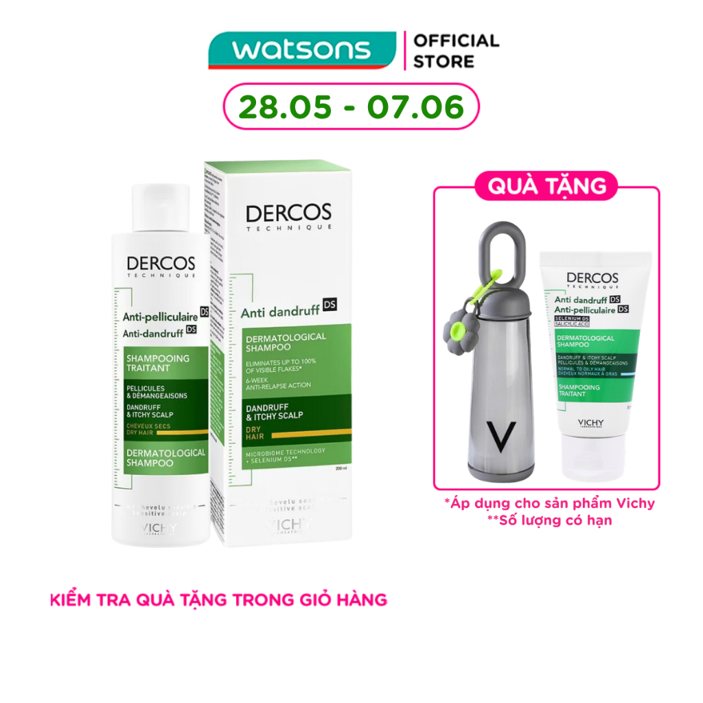 Dầu Gội Vichy Giảm Gàu Cho Da Đầu Dầu Dercos Shampoo Dandruff & Itchy Scalp 200ml