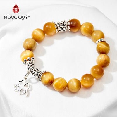 Vòng tay đá Thạch anh mắt hổ tự nhiên phối charm - Mẫu VC0846 - Ngọc Quý