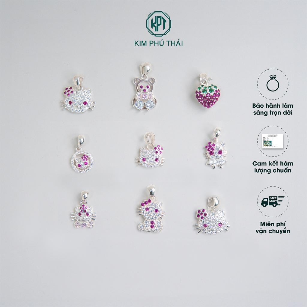 Mặt Dây Chuyền Cho Bé KIM PHÚ THÁI Bạc S925 Đính Đá CZ Cao Cấp Hình Kitty Dâu Tây Gấu Xinh Xắn
