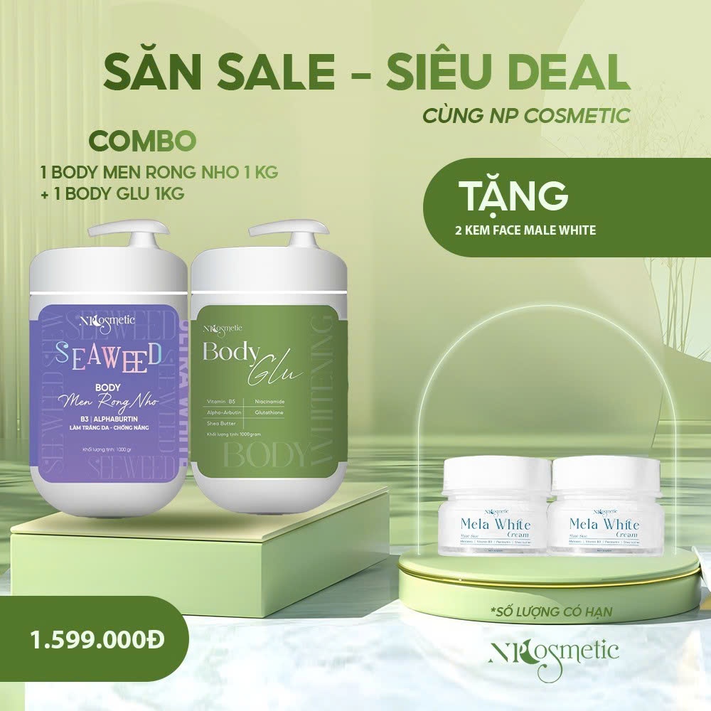 (TẶNG KÈM QUÀ) COMBO KEM BODY MEN RONG NHO & BODY ĐÊM GLU SIZE 1KG KÍCH TRẮNG, MAKEUP, MỜ THÂM