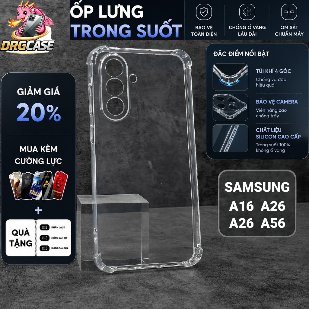 Ốp lưng Samsung A16, A26, A36, A56 5G Dragoncase trơn trong suốt | Ốp điện thoại SS galaxy dẻo bảo v