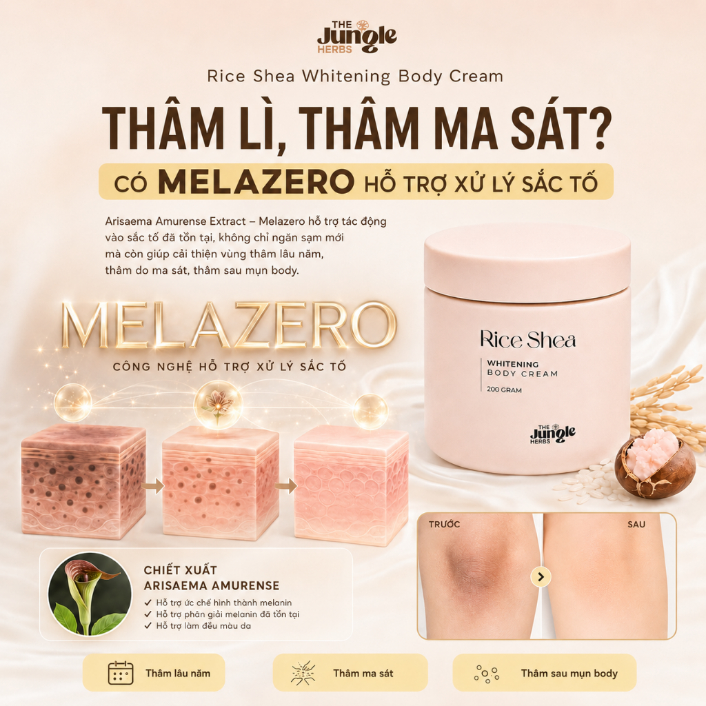 Kem body dưỡng trắng Rice Shea Whitening body cream - The Jungle Herbs