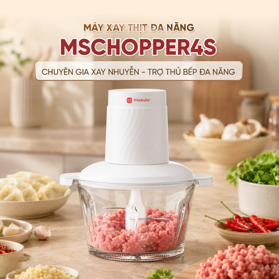 Siêu Máy Xay Thịt Đa Năng Masuto cối thủy tinh xay thịt, xay gia vị siêu nhanh, tặng Lưỡi dao đánh ruốc