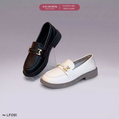 Giày Loafer nữ HÀ HUYỀN da lì khoá H Fashion gót vuông 3cm - LF091