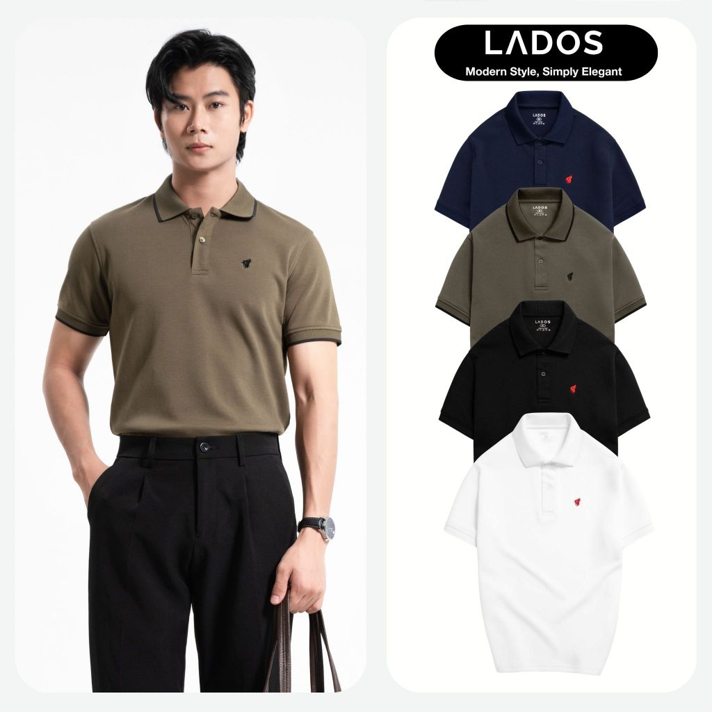 Áo thun polo nam ngắn tay LADOS-9180 thun cá sấu interlock basic trẻ trung, phong cách Hàn Quốc