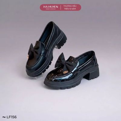 Giày Loafer nữ HÀ HUYỀN nơ to đính chữ 5 phân - LF156