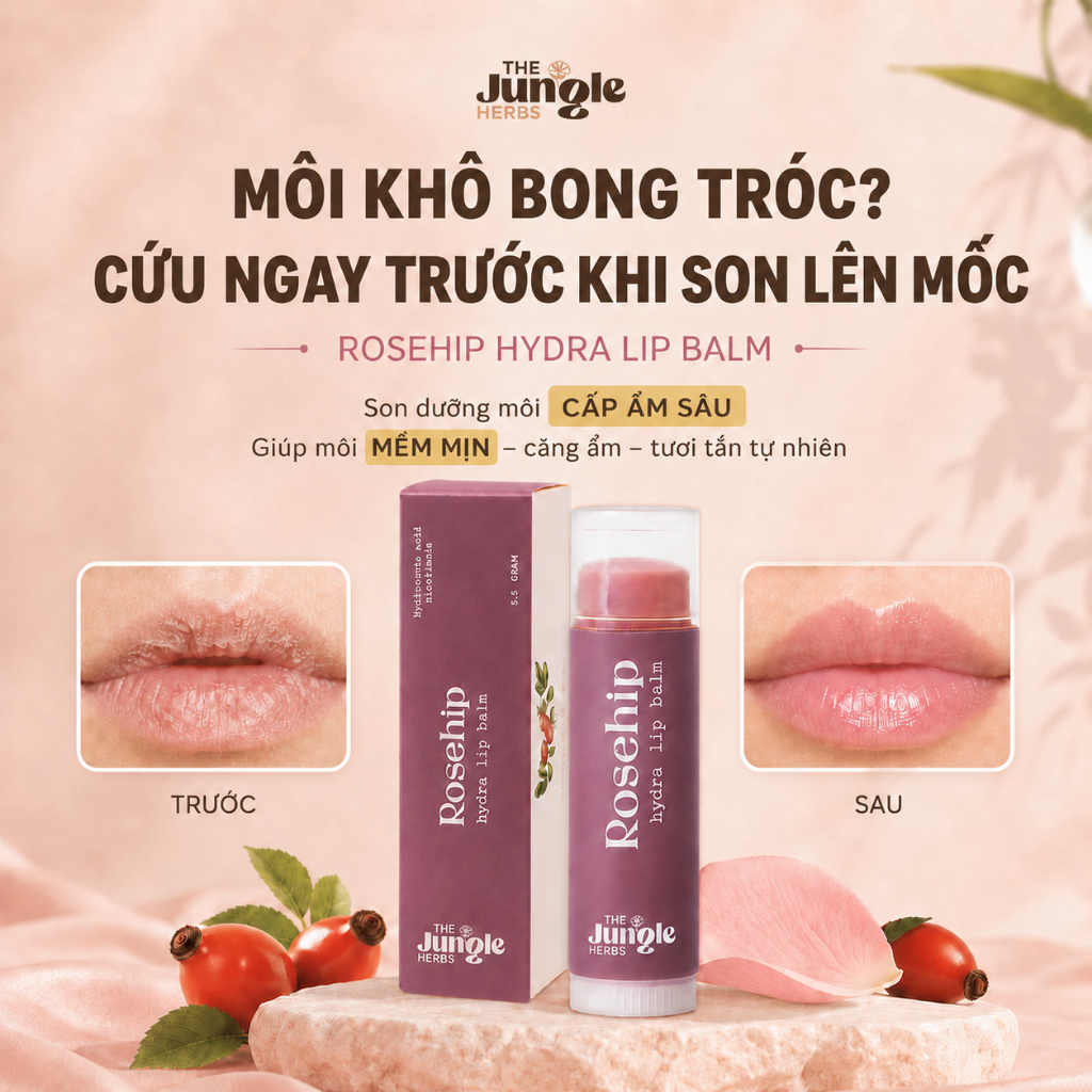 Son dưỡng giảm thâm môi, hồng môi, ẩm mượt nhẹ môi Rosehip Hydra [Phiên bản mới] - THE JUNGLE HERBS