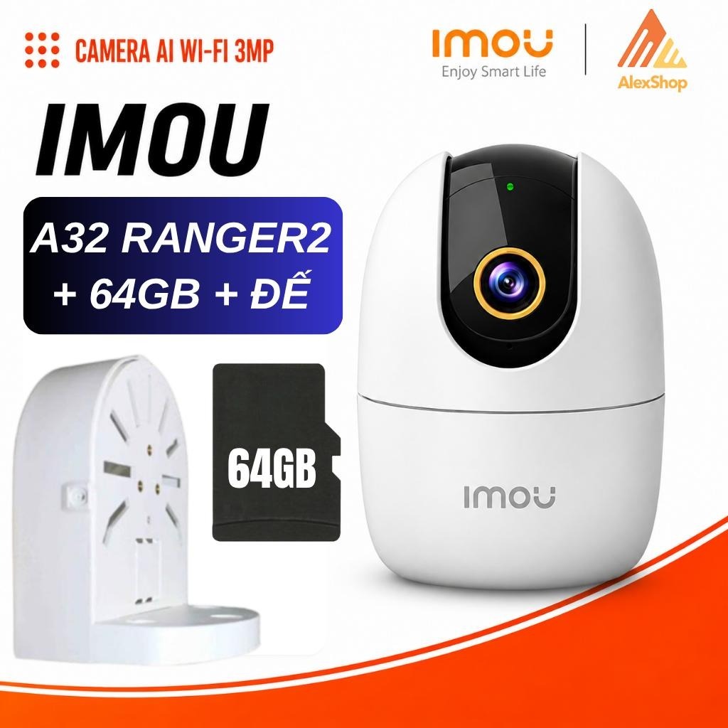[COMBO-3M] CB Imou A32 Pro Kèm Thẻ 64gb, Chân đế L, Trong Nhà, Màu Ban Đêm IPC-A32P-PRO