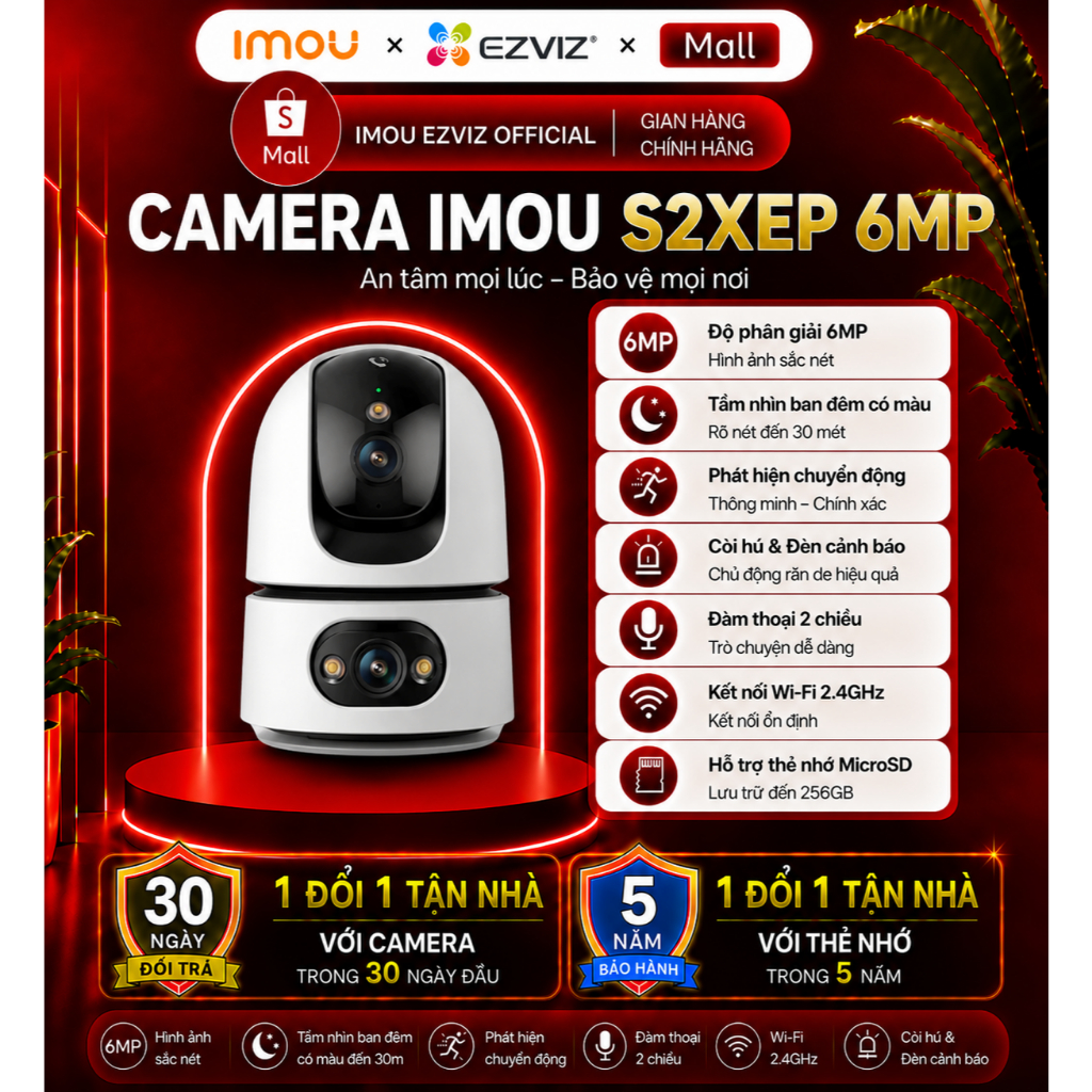 Camera Imou RAGER DUAL PRO 2 mắt trong nhà, độ phân giải 6MP & 10MP, xoay 360 độ, đàm thoại 2 chiều,