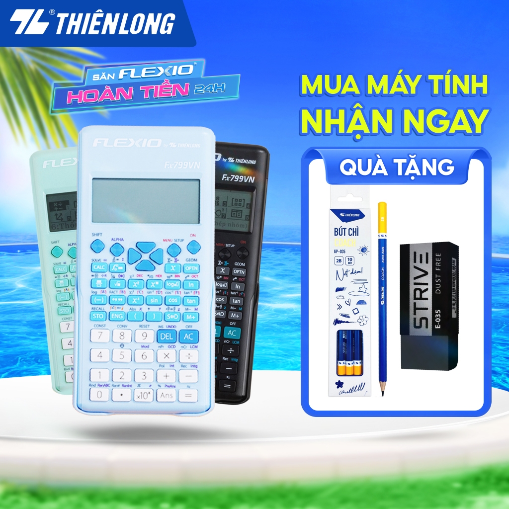 Máy tính cầm tay Flexio Fx799VN Thiên Long - Máy tính bỏ túi chính hãng cho học sinh, sinh viên