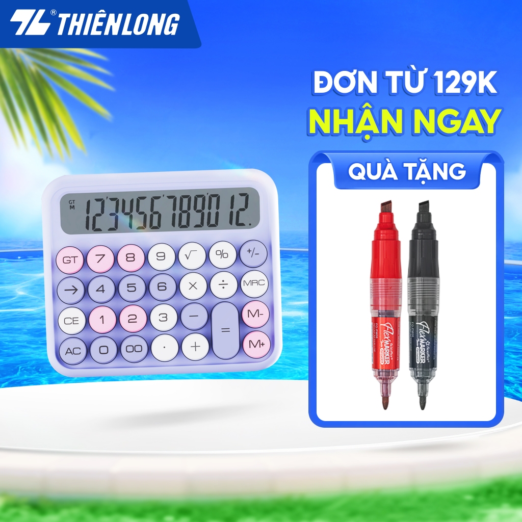 Máy tính văn phòng Thiên Long Flexio CAL-011 Màu sắc trẻ trung, màn hình LCD hiển thị 12 số, phím cơ, bảo hành 5 năm