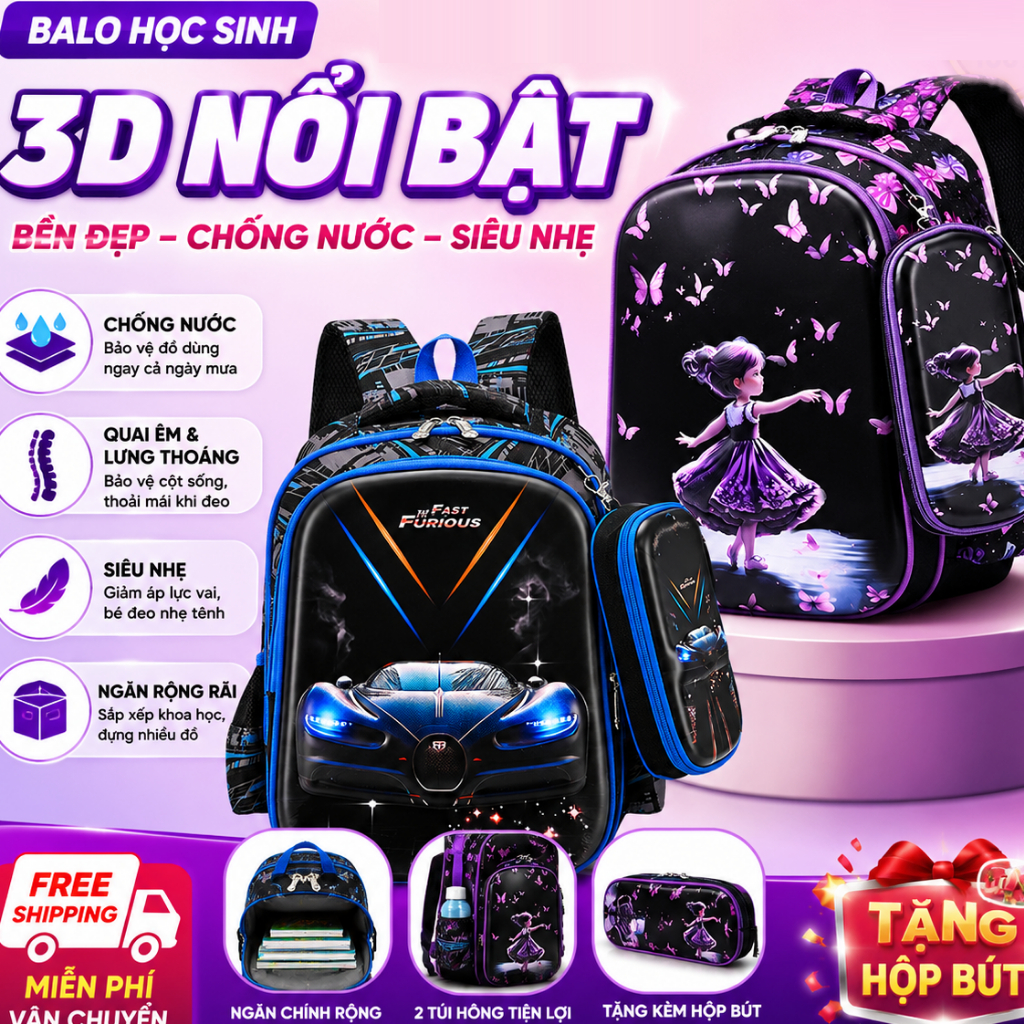 Lớp 1-2 tiền tiểu học balo chống gù cặp chống gù siêu nhẹ chống nước bảo vệ cột sống ( TOCHANG)