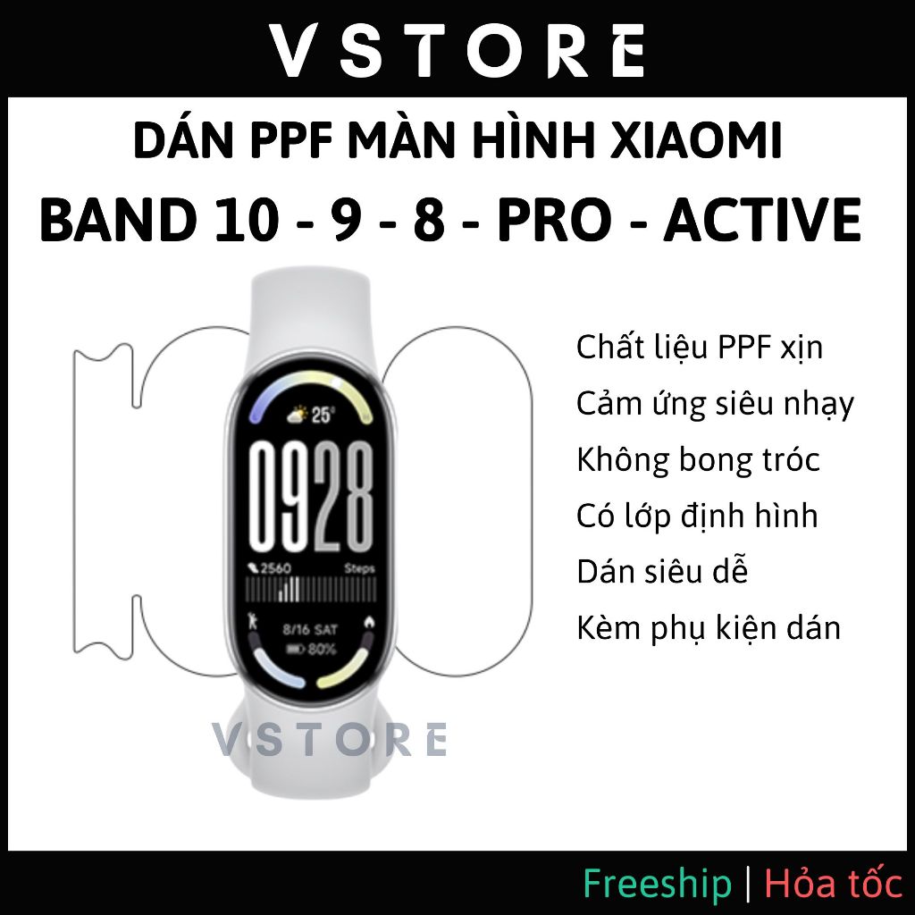 Dán PPF màn hình Xiaomi Mi Band 10 Band 9 Pro 8 Active Full viền trong suốt VSTORE HCM