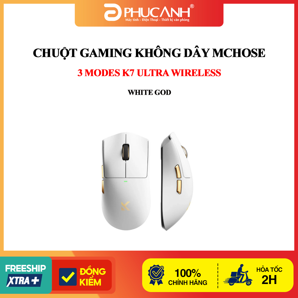 Chuột Gaming không dây MCHOSE 3 Modes K7 Ultra Wireless - White God