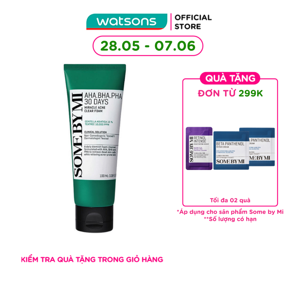 Sữa Rửa Mặt Some By Mi Aha-Bha-Pha 30Days Acneclear Foam Giảm Mụn Và Làm Sạch Da 100ml