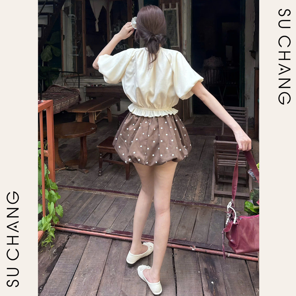Áo Sơ Mi Cộc Tay Dáng Croptop Tay Bồng Chun Dưới A908 Su Chang Thời Trang Nữ | BigBuy360 - bigbuy360.vn