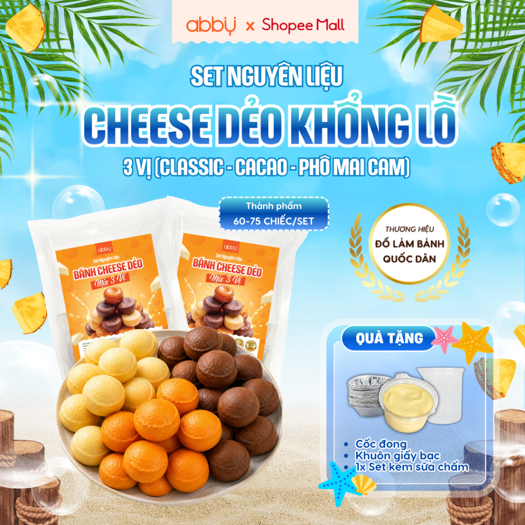 [ABBY] Set nguyên liệu làm bánh cheese dẻo vị cacao, phô mai - Thành phẩm 20 - 25 bánh/vị - Bột trộn