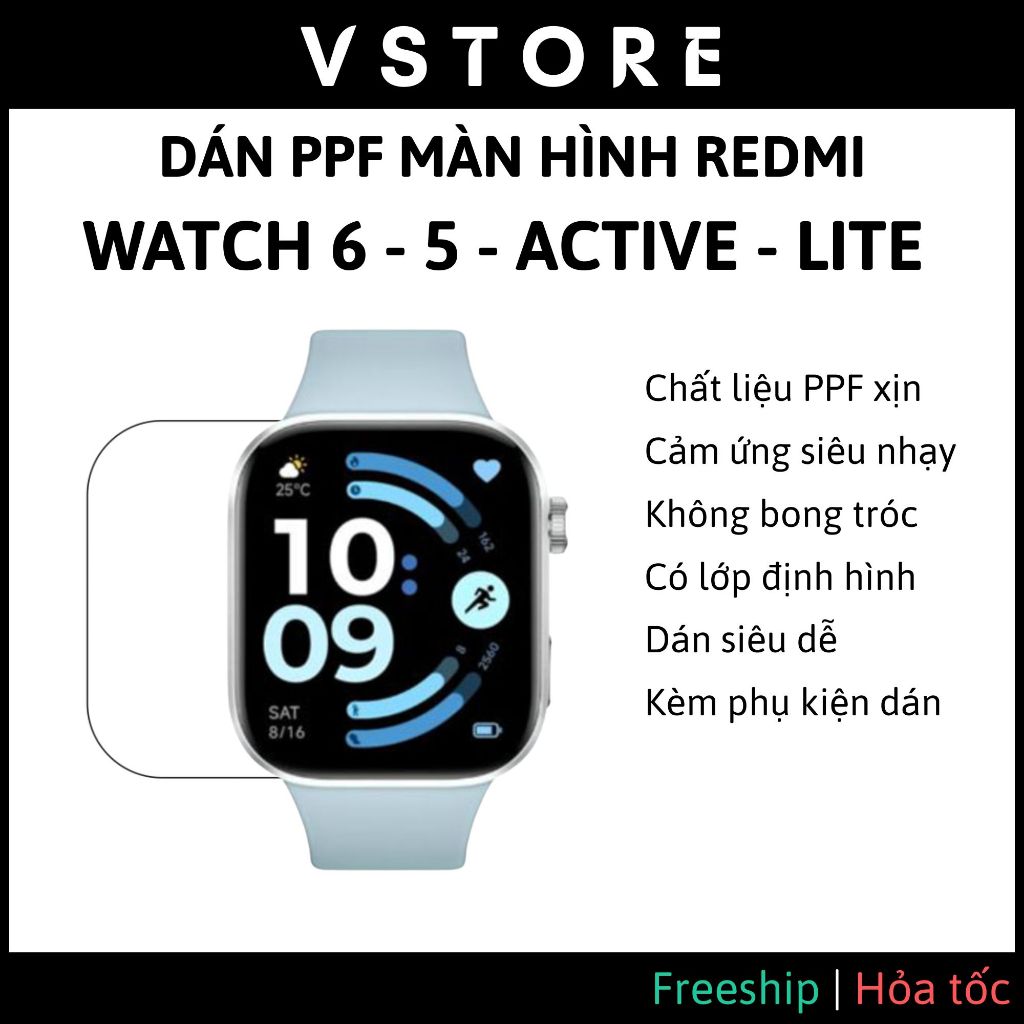 Dán PPF màn hình Redmi Watch 6 5 Active 5 Lite Watch 4 trong suốt cao cấp chống trầy VSTORE HCM