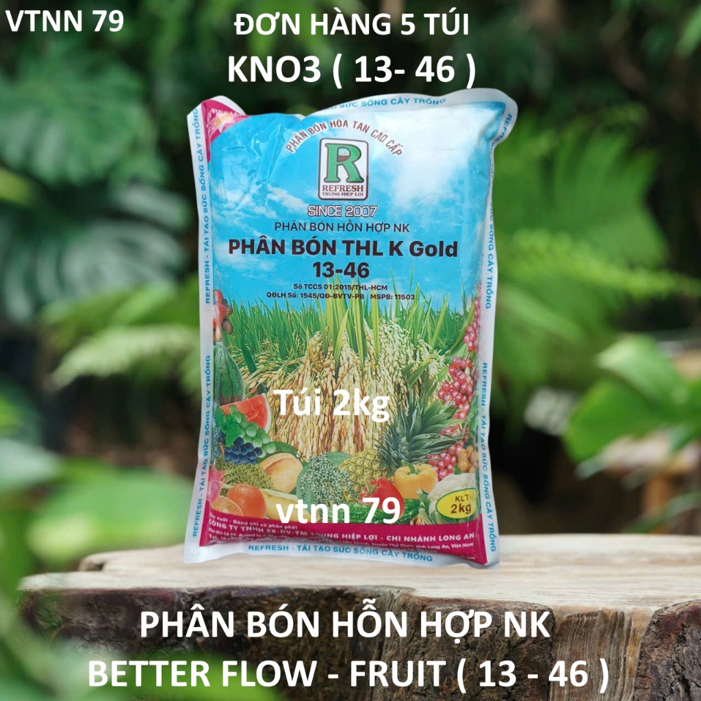 5 TÚI PHÂN BÓN KNO3  13 46 TÚI 2KG, RA HOA NHIỀU, ĐẬU TRÁI CAO