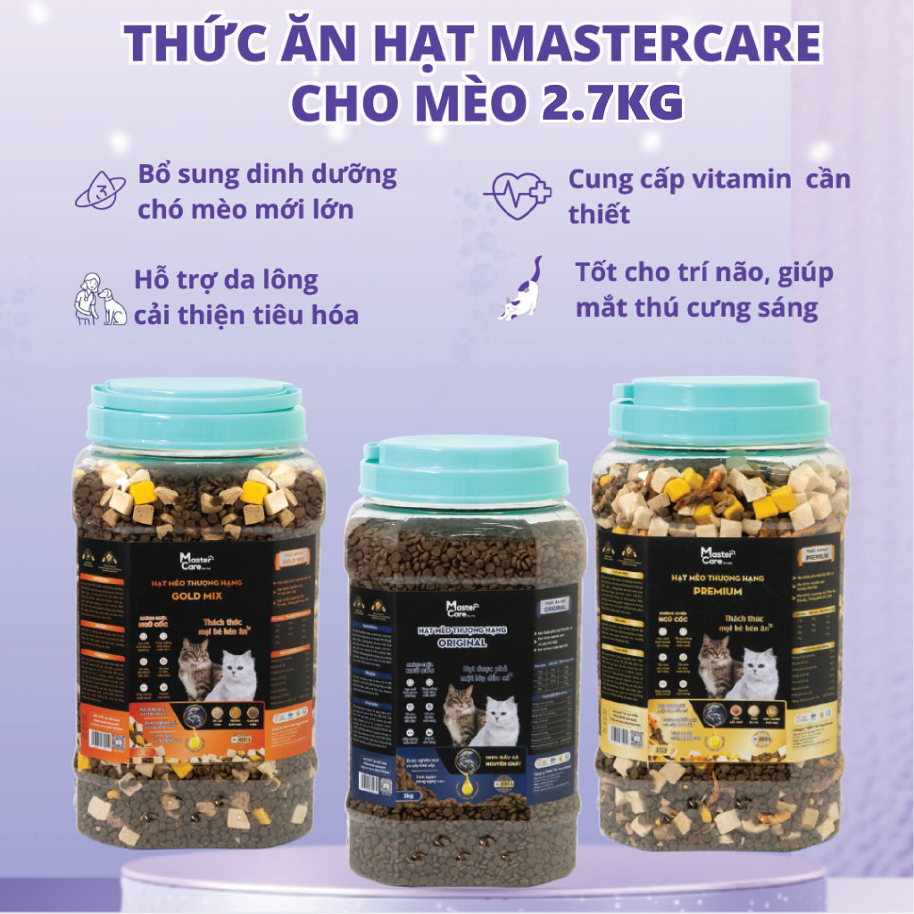 [Tặng Kèm Dầu Cá 50ml] Thức Ăn Hạt MASTERCARE Cho Mèo Con & Mèo Trưởng Thành 2.7kg