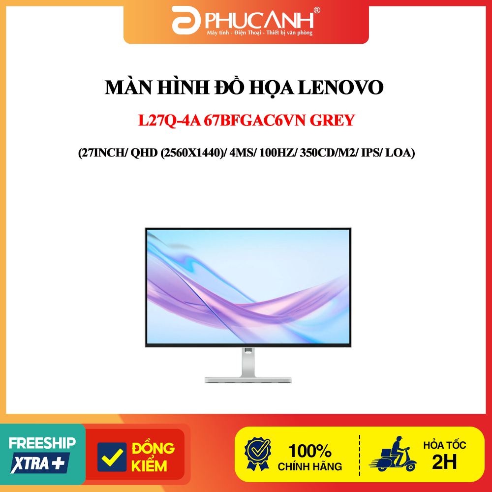 Màn hình đồ họa Lenovo L27q-4A 67BFGAC6VN Grey (27Inch/ QHD/ 4ms/ 100HZ/ 350cd/m2/ IPS/ Loa)