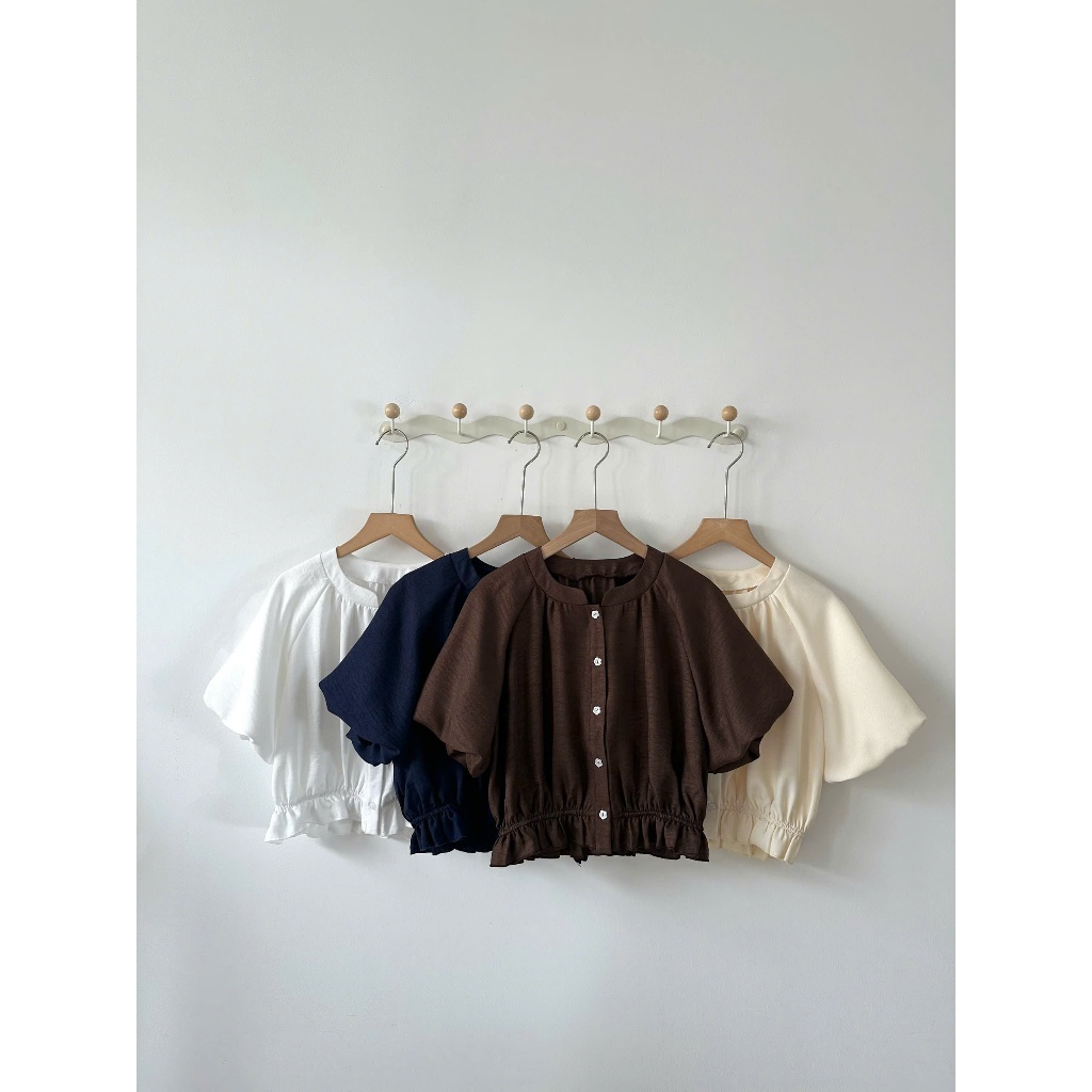 Áo Sơ Mi Cộc Tay Dáng Croptop Tay Bồng Chun Dưới A908 Su Chang Thời Trang Nữ | BigBuy360 - bigbuy360.vn
