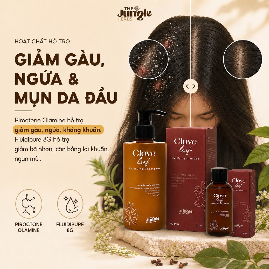 Dầu gội thảo mộc giảm ngứa, bết tóc, giúp phồng tóc Clove Leaf - The Jungle Herbs