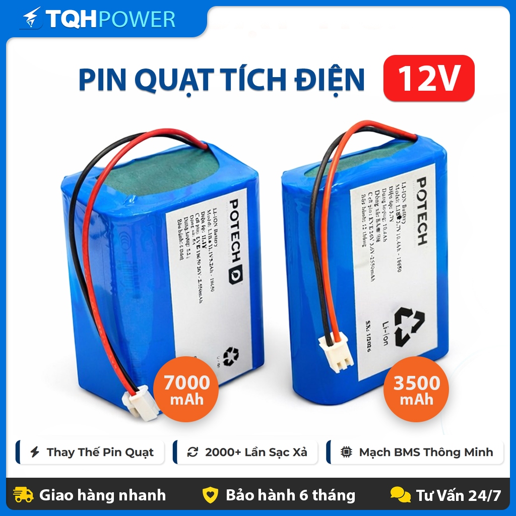 Pin Quạt Tích Điện 12V ( 3000mAh/ 3500mAh / 6000Ah / 7000mAh) mạch 3S lõi 18650