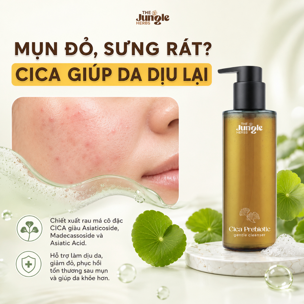 Sữa rửa mặt Rau Má Tiền Lợi Khuẩn Cica Prebiotic làm sạch dịu nhẹ - The Jungle Herbs - 135G
