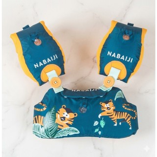 Phao bơi đeo tay kèm phao lưng hiệu Nabaiji cho trẻ em 15 - 30 kg Xanh dương Họa tiết hổ Mirilik