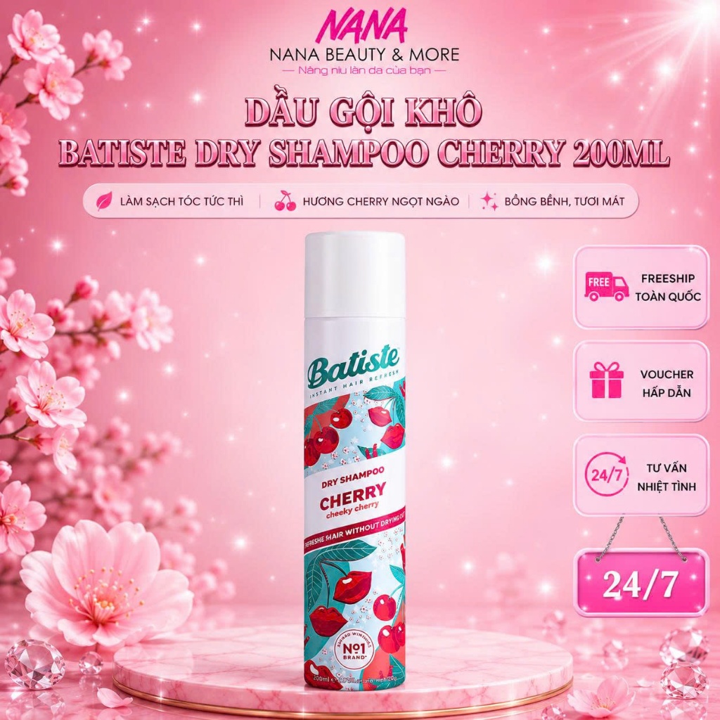 (Hàng CTY) Dầu Gội Khô Batiste Dry Shampoo Cherry 200ML - Nana Shop