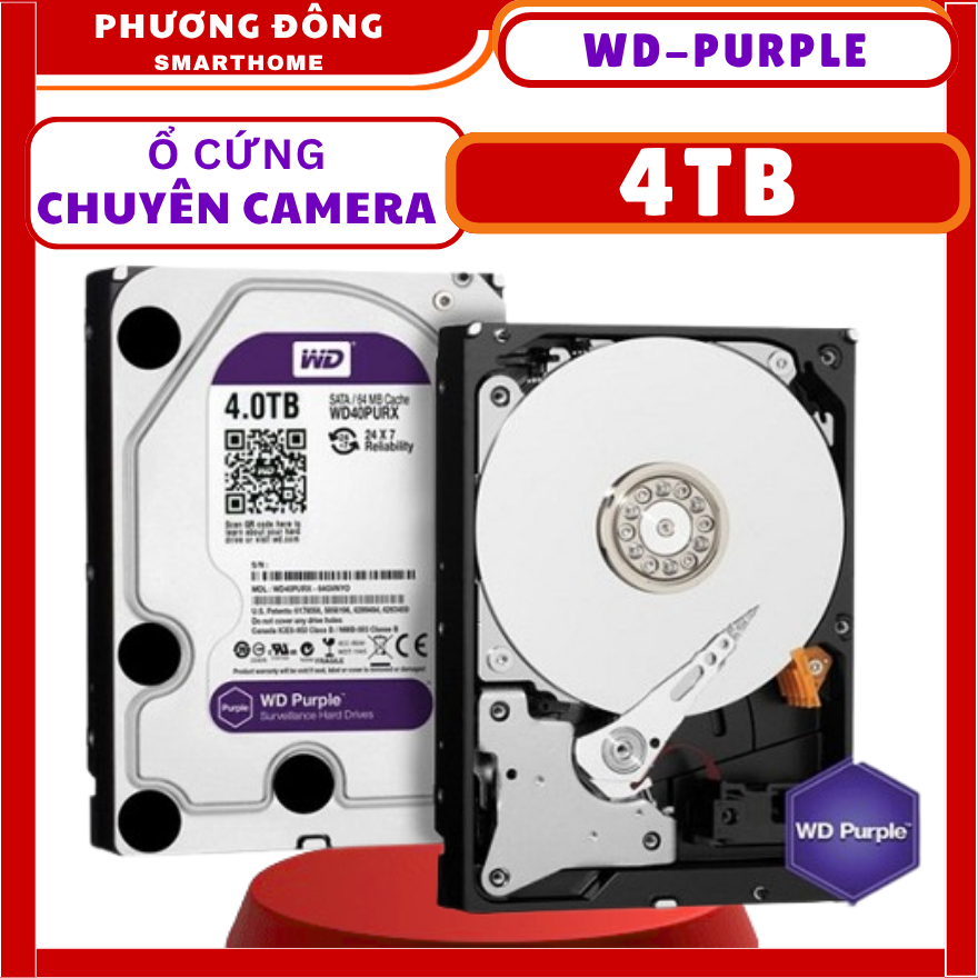 [CHÍNH HÃNG] Ổ CỨNG CHUYÊN CAMERA WD PURPLE 4TB/ 2TB/ 1TB 64MB CACHE, 3.5" SATA III - GHI HÌNH LIÊN 
