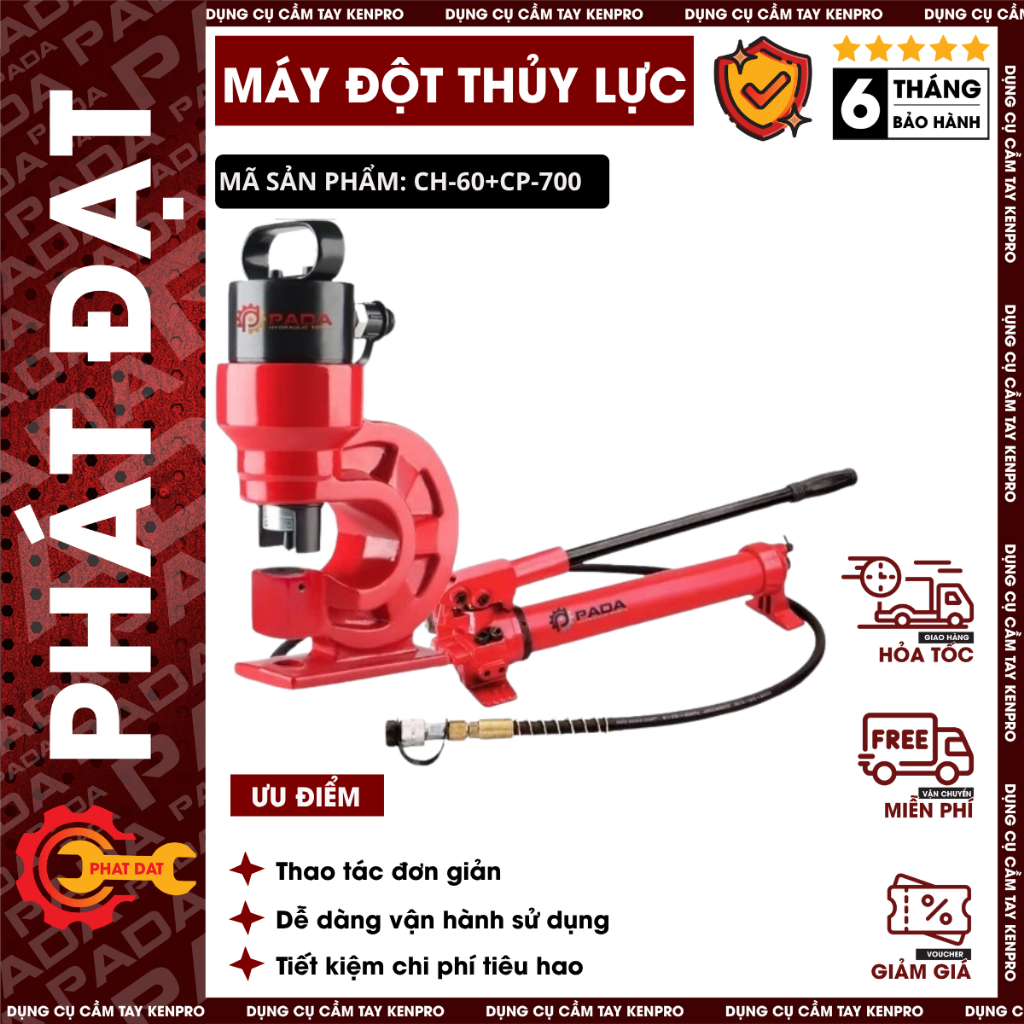 Bộ máy đột lỗ thủy lực CH60 bơm tay CP700