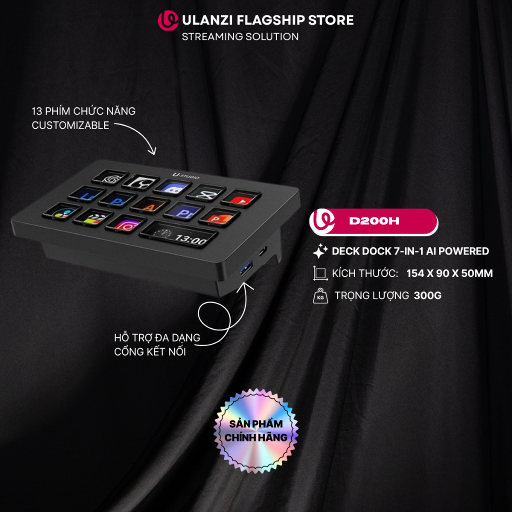 Ulanzi D200 / D200H - Stream Deck tích hợp 13 phím điều chỉnh setup dễ dàng cho PC và Mac chính hãng