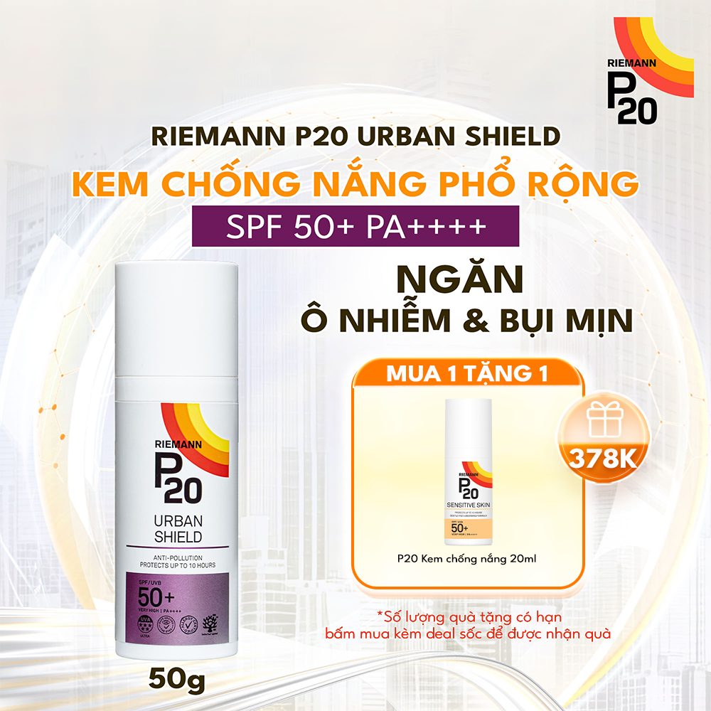 Kem chống nắng phổ rộng Riemann P20 Urban Shield SPF 50+ PA++++ Chống bụi mịn 50g