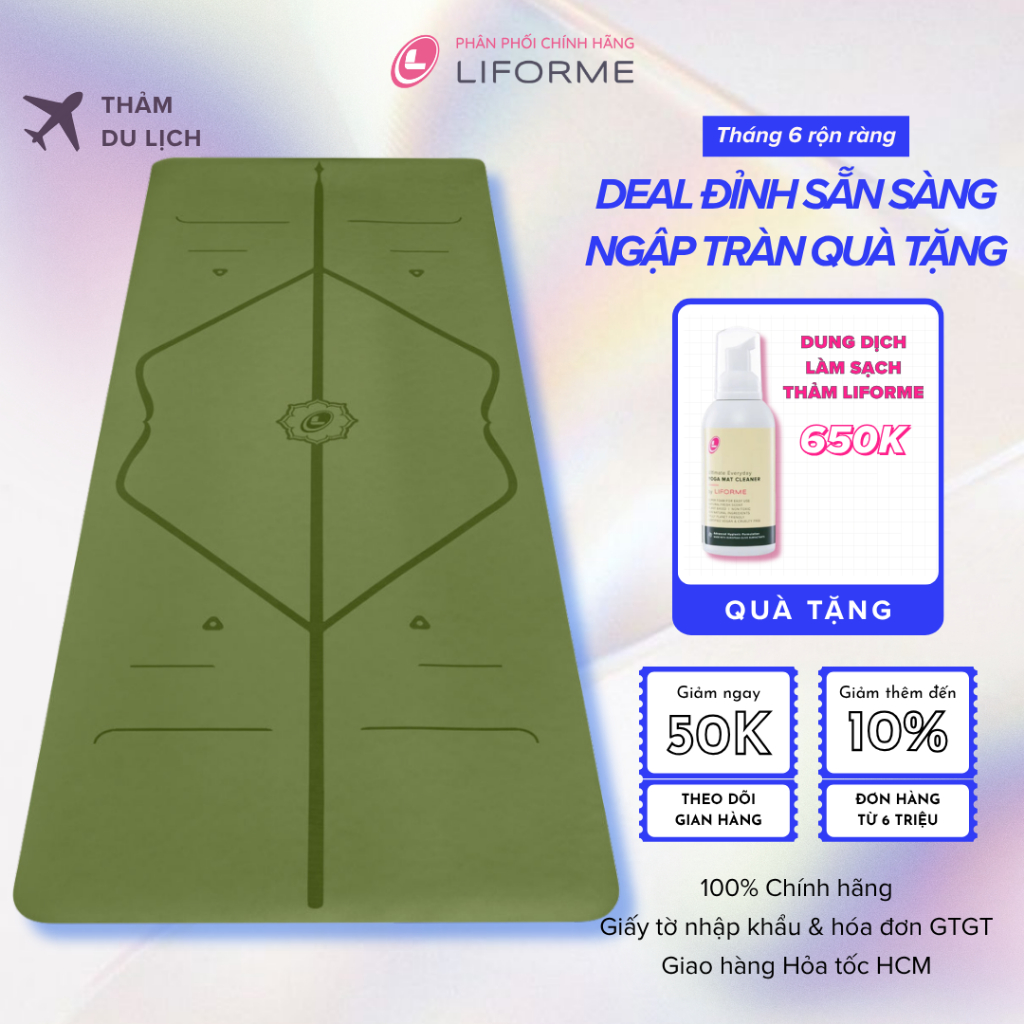 Thảm tập yoga du lịch Liforme Classic 2mm - Olive