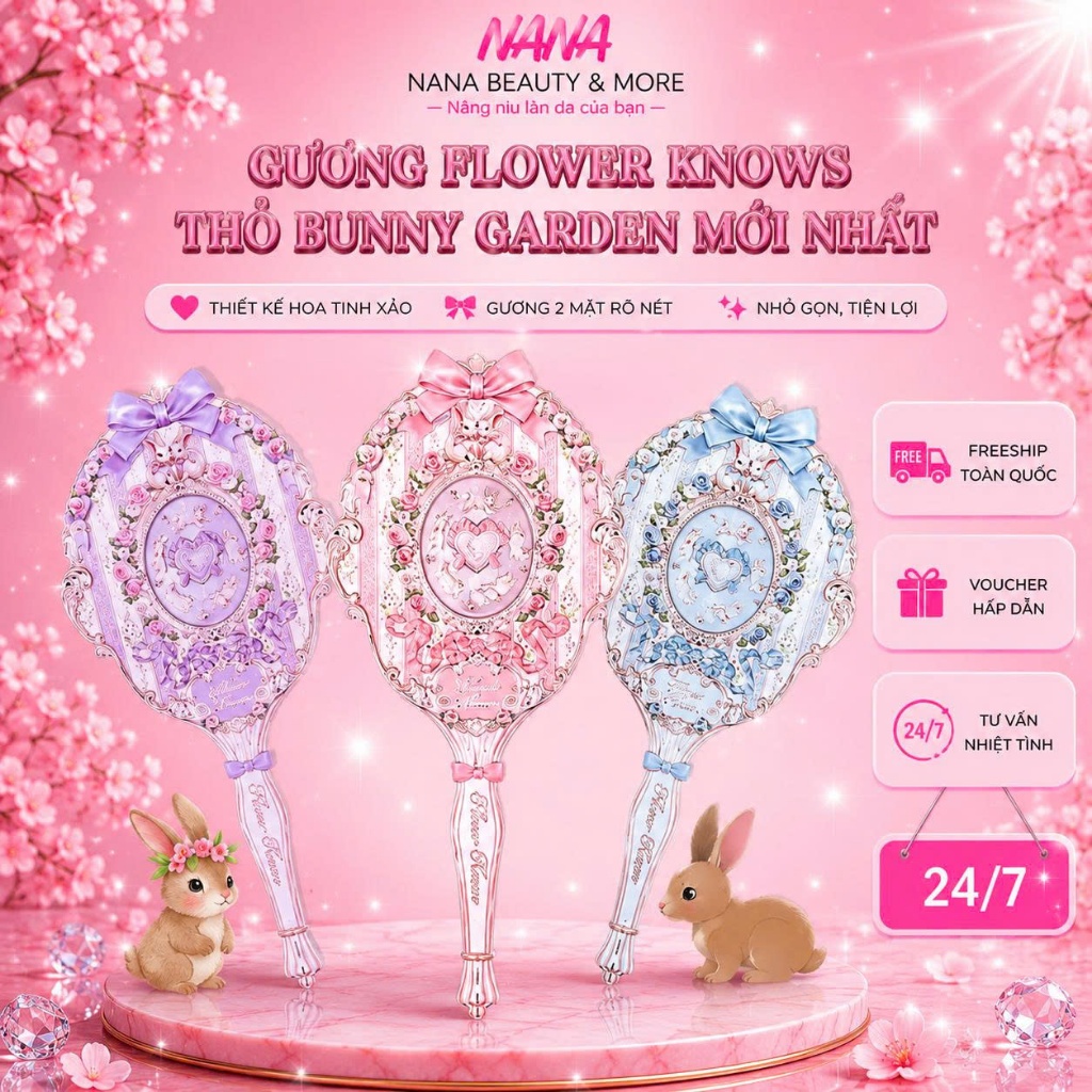 Gương Cầm Tay BST Thỏ Bunny Garden Flower Knows - Nana Shop