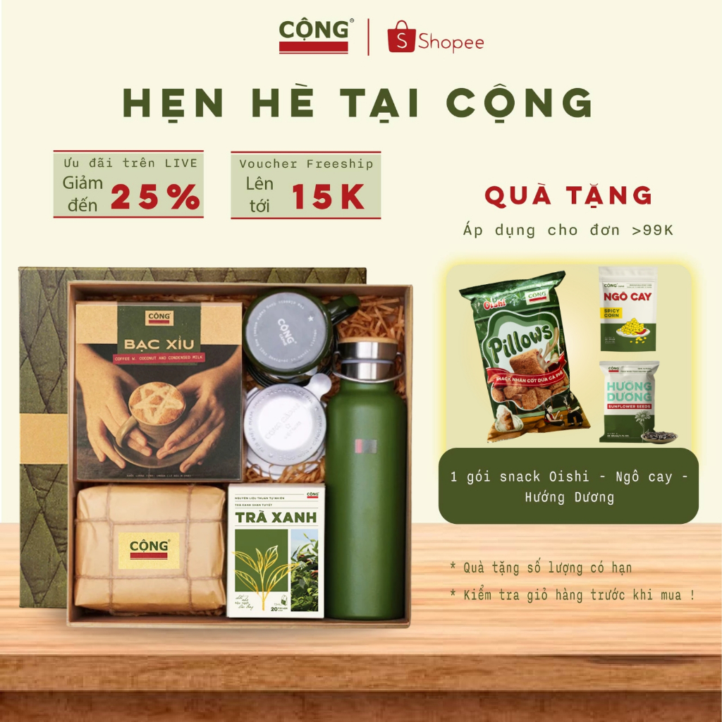 Set quà tặng 2026 Cộng Cà Phê kèm túi đựng - Bộ quà Tươi Vui