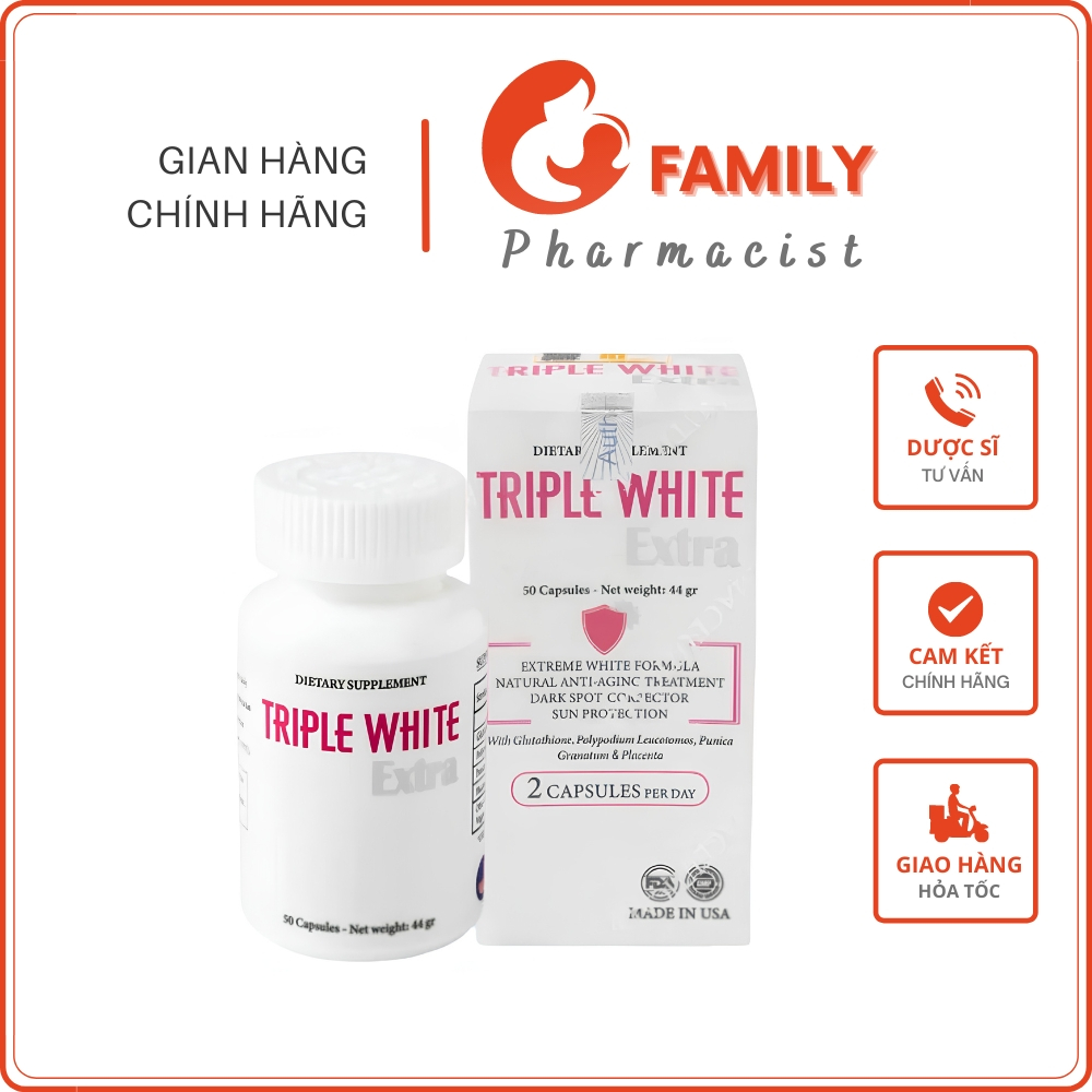iên Uống Triple White Extra Glutathione 12000mg Trắng Sáng Da Chống Nắng Giảm Thâm Sạm Nám Lão Hóa