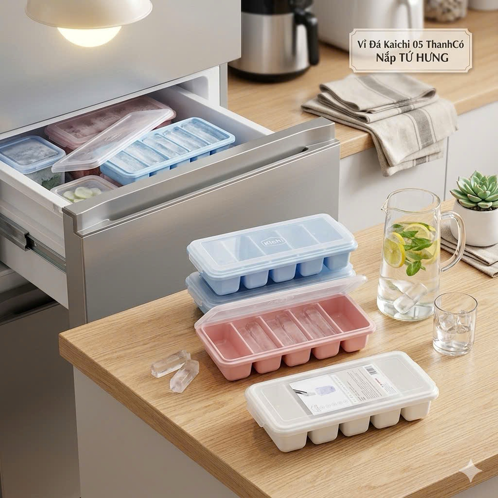 Vĩ đá, khay làm đá Kaichi có nắp Tứ Hưng nhiều kích thước tiện dụng