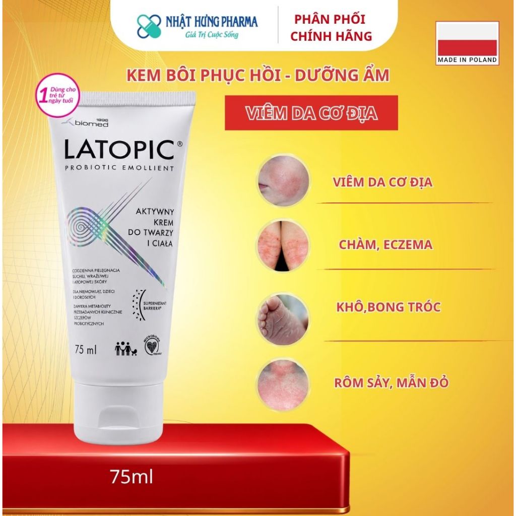 Kem Dưỡng Ẩm LATOPIC PROBIOTIC EMOLLIENT Active Face and Body Cream dành cho VIÊM DA CƠ ĐỊA/ Kích ứn