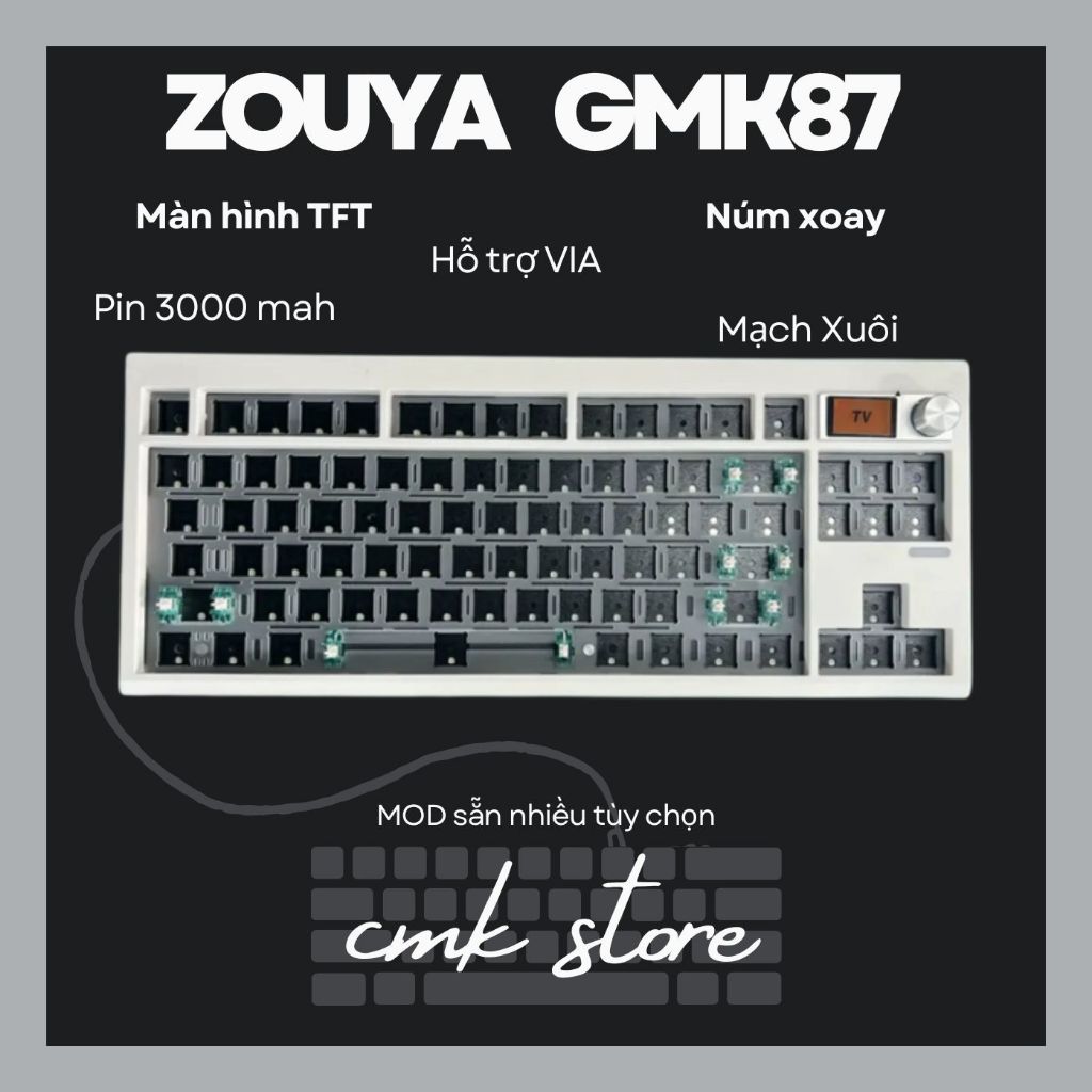 Kit Bàn Phím Cơ Custom TKL - Zouya GMK87 - Màn Hình - Núm Xoay - RGB - Mạch Xuôi