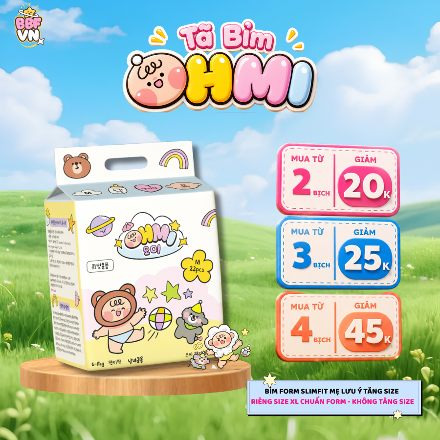 Tã Bỉm OHMI Hàn Quốc Siêu Thấm Hút, Mềm Mại, Chống Hăm Cho Bé  - Đủ Size Từ Sơ Sinh Tới 15KG