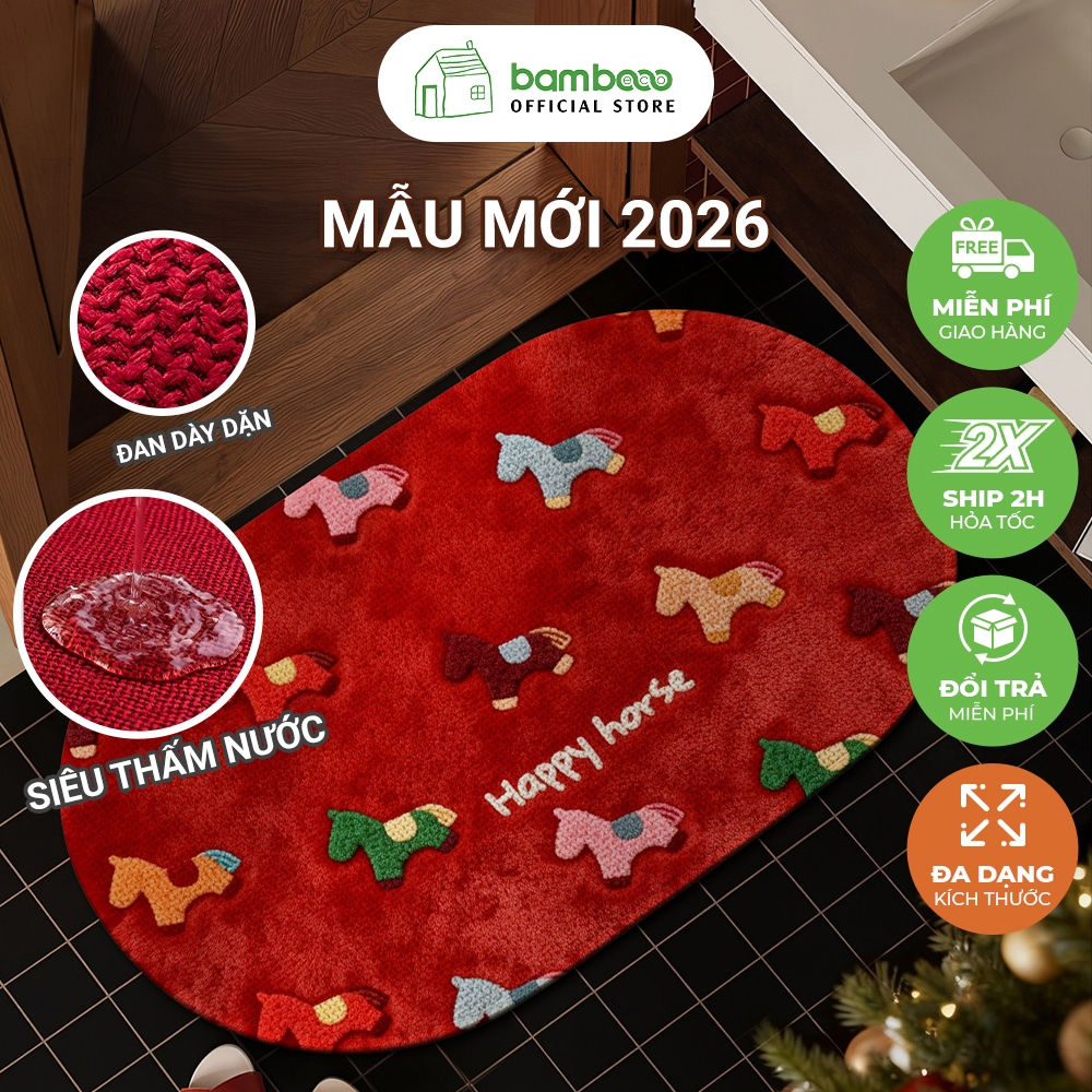 Thảm Nhà Tắm Hình Pony 2026 BAMBOOO ECO Đế Cao Su Chống Trượt