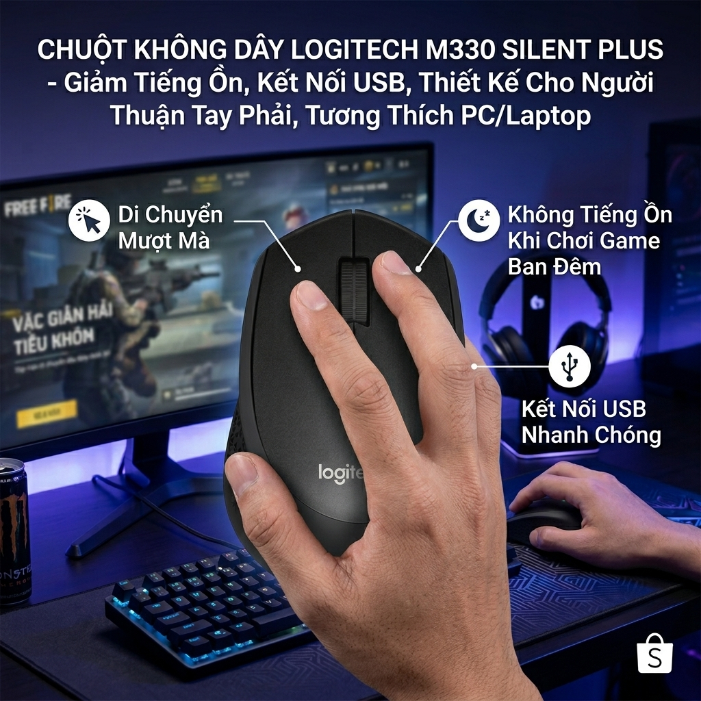 Chuột Văn Phòng Logitech M330 Silent Plus – Chống Ồn, Cầm Tay Thoải Mái