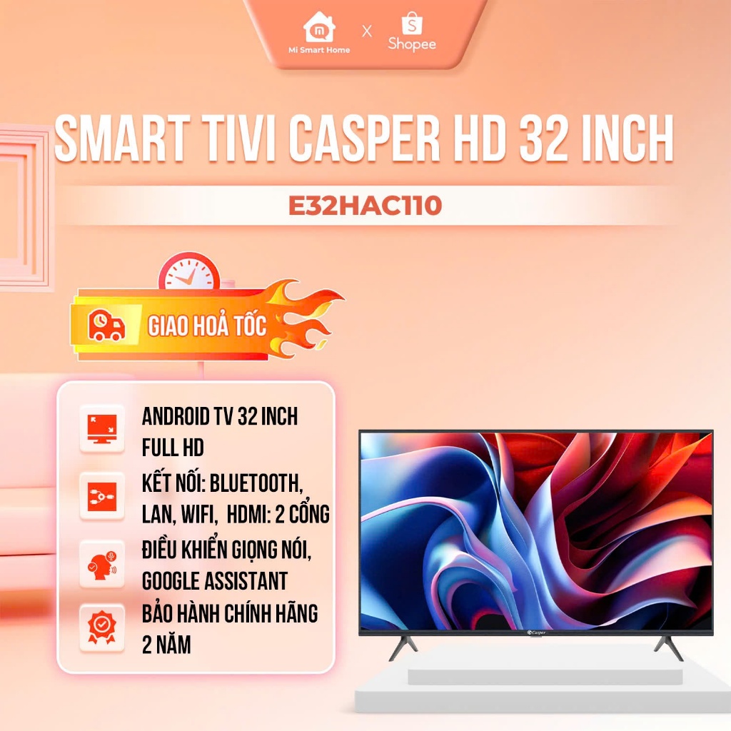 Android Tivi Casper 32 inch E32HAC110 - Trợ lý ảo Google Assistant - Sản xuất Thái Lan