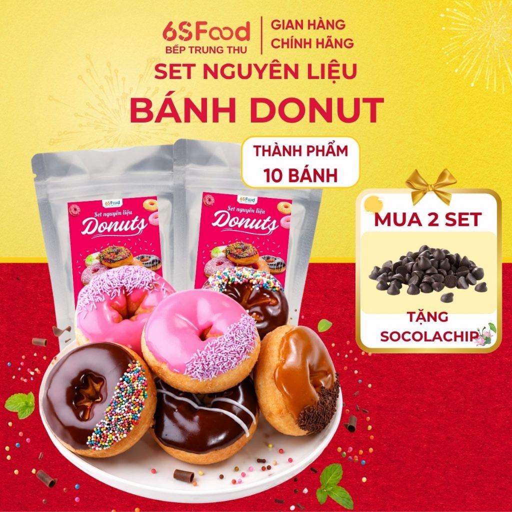 Set nguyên liệu làm bánh Donut thành phẩm 10 bánh tiện lợi, dễ làm tại nhà - 6SFOOD