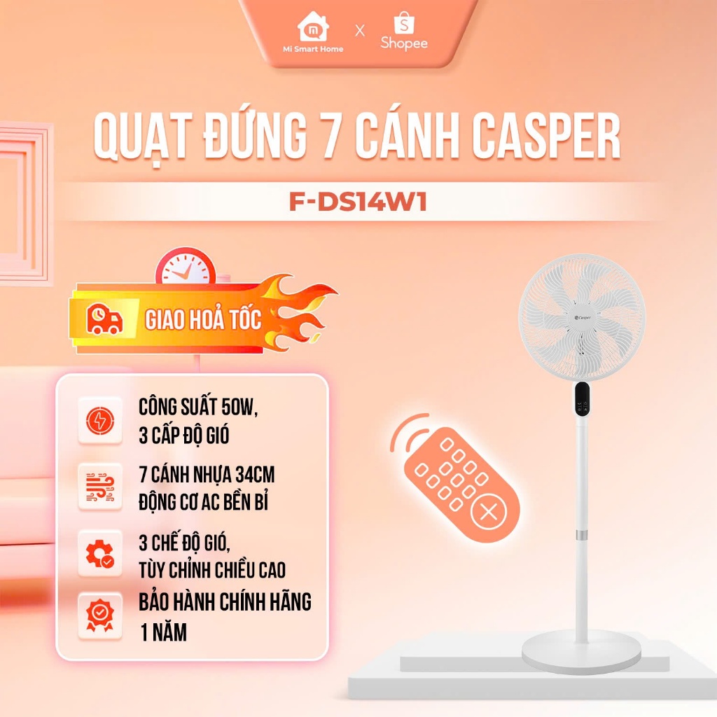 Quạt Đứng Casper 5 cánh - 7 cánh F-E16G1 | F-D14W1 | F-DR14W1 | F-DS14W1 Bảo hành chính hãng 12 thán