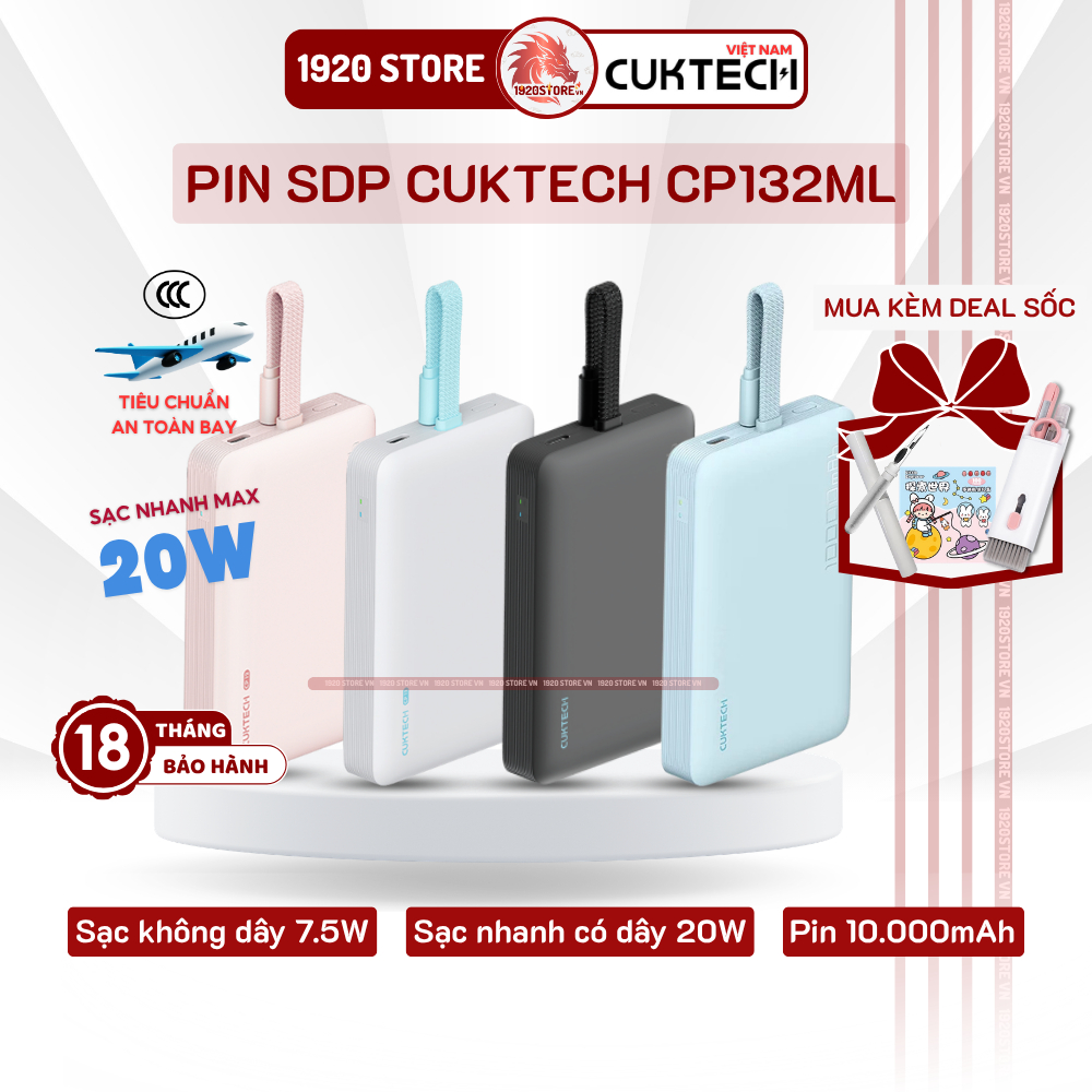 【Hỏa Tốc HCM】Sạc Di Động Từ Tính CUKTECH CP12 - WPB100L 7.5W, Sạc Nhanh Max 20W, DL 10.000mAh - Chín