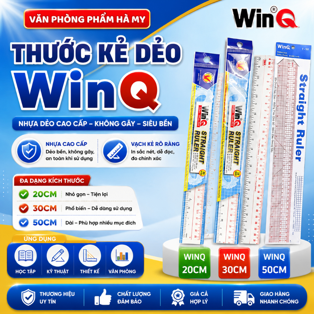 Thước Kẻ Dẻo WinQ, Thước Chất Lượng Cao Không Gãy, Độ Chính Xác Cao Không Tróc Chữ Số